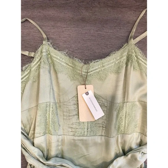 NWT Letmebe Anthropologie Sage Green Lace Trim Corset Midi Slip Dress Size M NWT Letmebe Anthropologie Sage Green Lace Trim Corset Midi Slip Dress Size M